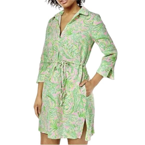 Lilly Pulitzer NWT PILAR LINEN TUNIC DRESS IMANDEVILLA BABY FINS FLIPPERS Small - Picture 4 of 6